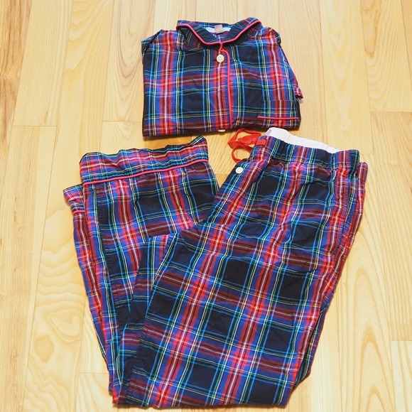 J.Crew Other - J Crew Long Sleeve Cotton Poplin Pajamas Women's S Black Stewart Tartan‎ Plaid